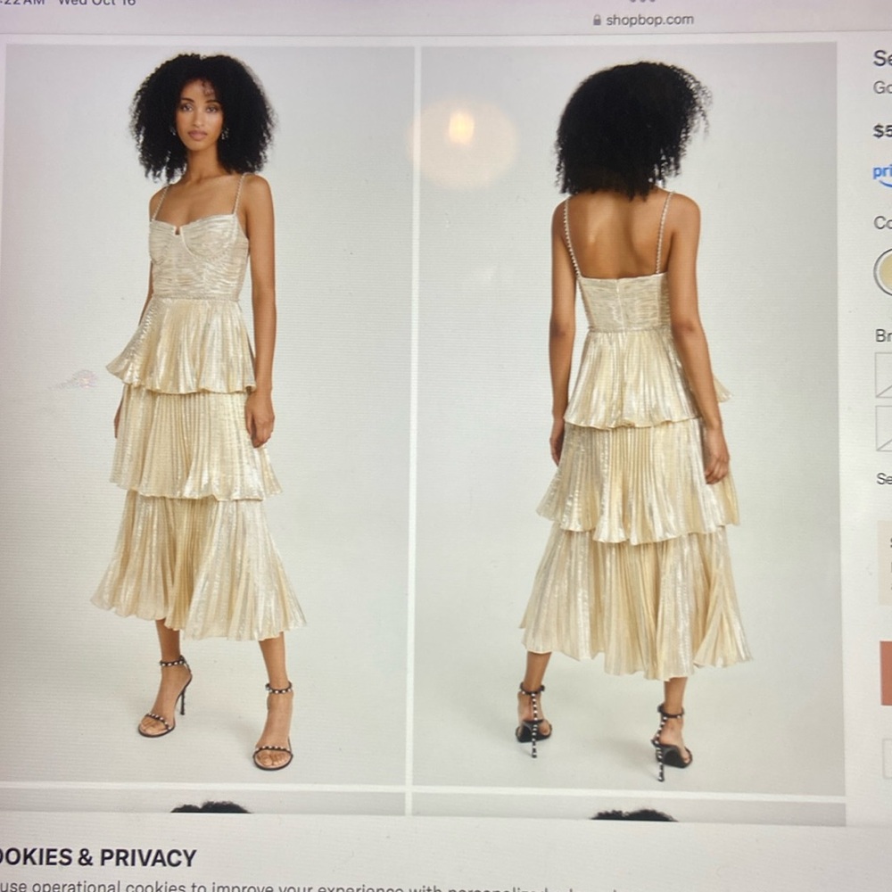 Self portrait size 2 gold metallic midi dress